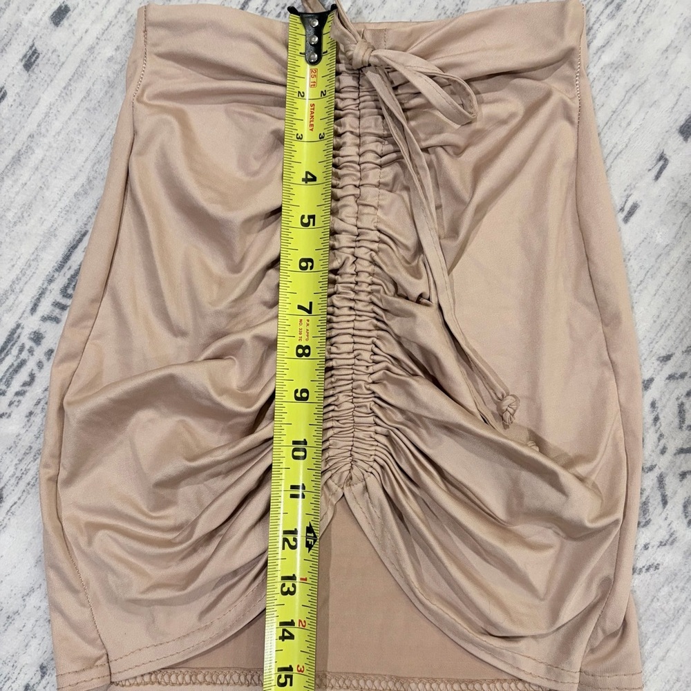 🌟2 for $10 Missy Empire Taupe Tan Satin Ruched Mini Skirt Glam Mobwife S - Picture 5 of 8